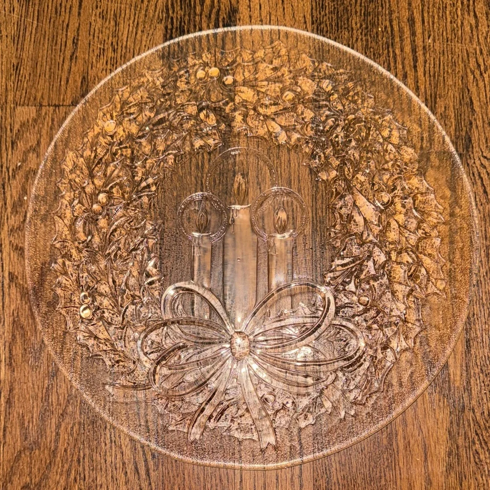 Vintage Holly Wreath 13” Round Hostess Platter - Handmade in the USA
